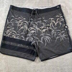 Hurley Phantom Board Shorts Mens 40 Black Tropical Leaf Swim Trunks Summer Beach